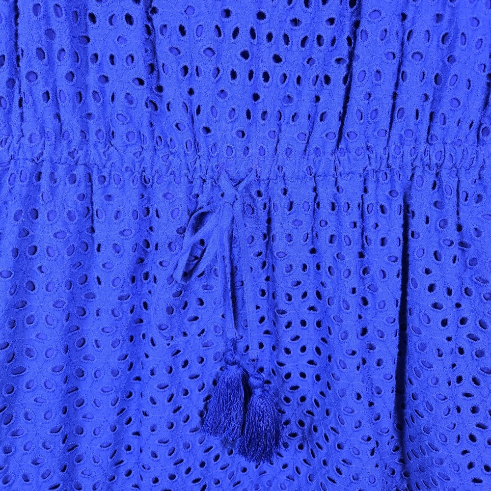 NEW Vince Camuto Blue Eyelet Fit & Flare Cotton Tassle Waist Midi Dress Size 6 - Picture 10 of 14